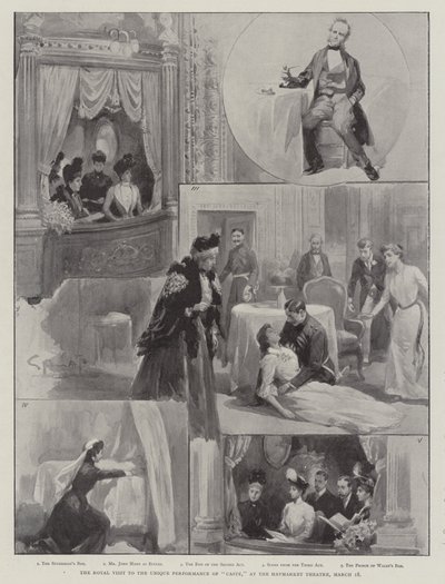 La visita real a la actuación única de Caste, en el Teatro Haymarket, 18 de marzo de G.S. Amato