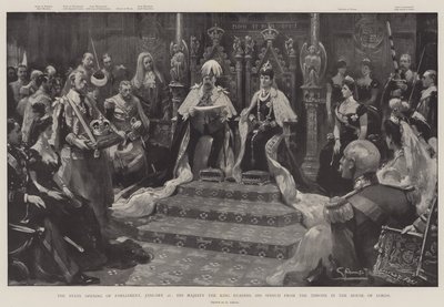 La apertura del Parlamento, 16 de enero, Su Majestad el Rey leyendo su discurso desde el trono en la Cámara de los Lores de G.S. Amato