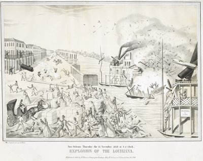 Nueva Orleans jueves 15 de noviembre de 1849 a las 5 en punto, Explosión de Louisiana, c. 1849 de G. (after) Tolti
