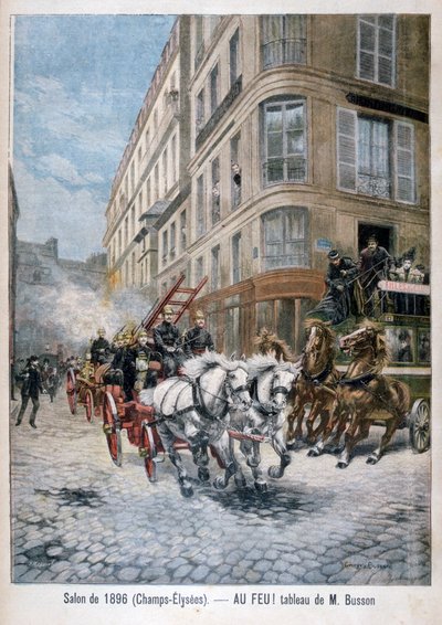 Camión de bomberos en camino a un incendio, París, 1896 de G. Busson