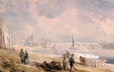 El Támesis en marea baja y el Puente Blackfriars, Londres, 1847 de G Chaumont