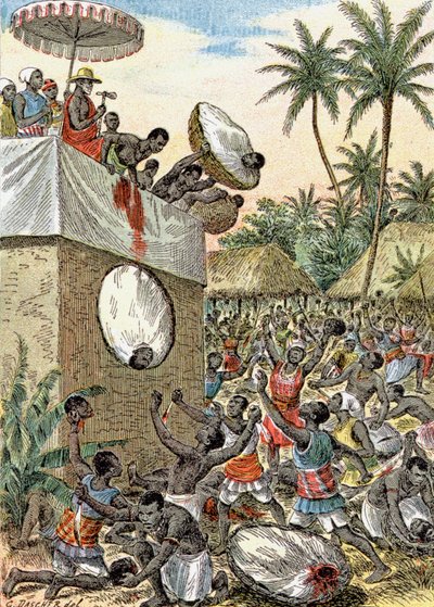Sacrificios humanos en África, hacia 1900 (ilustración) de G. Dascher