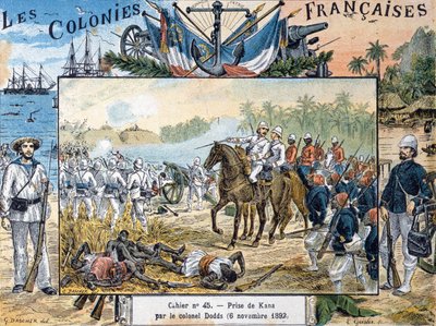 El sitio de Kana por el general Alfred-Amédée Dodds, 6 de noviembre de 1892, grabado por L. Geisler de G. Dascher