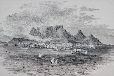 Ciudad del Cabo vista desde Table Bay, Sudáfrica, de 