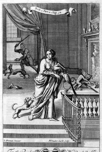 Un interior con una mujer y animales, ilustración del Libro 1 Parte 8 Capítulo 12 de 