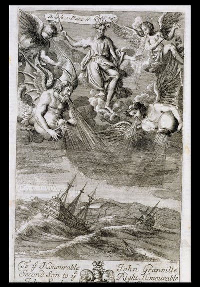 Júpiter lanza una tormenta sobre el océano, ilustración del Libro 1 Parte 6 Capítulo 16 de 
