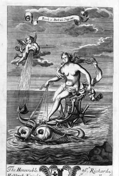 Venus montando su carro tirado por delfines, ilustración del Libro 1 Parte 6 Capítulo 11 de 