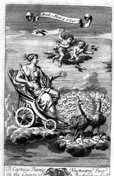 Venus en un carro tirado por pavos reales, ilustración del Libro 1 Parte 6 Capítulo 13 de 