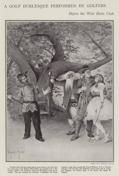 Una parodia de golf realizada por golfistas en la cena anual del West Herts Club de G. Grenville Manton