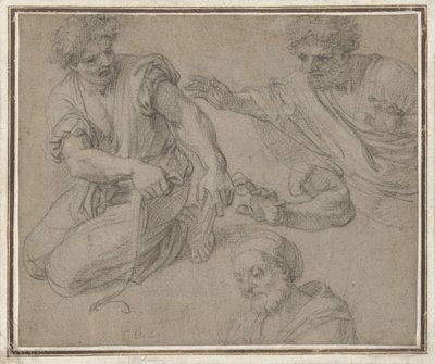 Estudios de un hombre arrodillado, semifigura, brazo y busto de G. Ladan