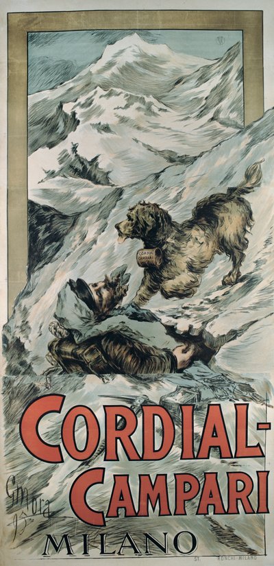 Cartel publicitario de "Cordial-Campari Milano". de G. Mora