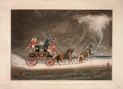 El coche de correos en una tormenta en Newmarket Heath, Suffolk de G Reeves