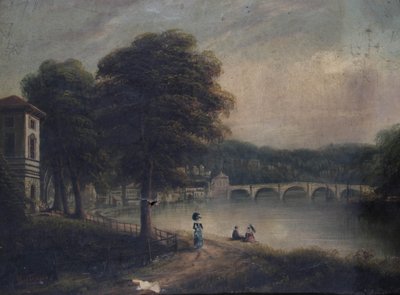 Casa Asgill por Cholmondeley Walk, Richmond, Surrey, mirando hacia el puente de Richmond de G. Suter