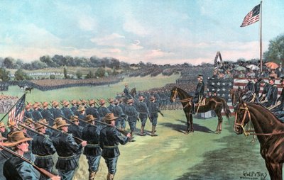 El presidente McKinley revisando a los voluntarios de Estados Unidos en el campamento Alger de G. W. Peters