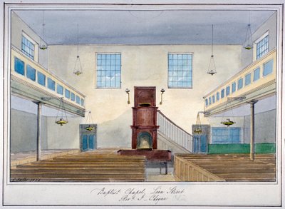 Vista interior de la Capilla Bautista de Lion Street, cerca de New Kent Road, Southwark, Londres, 1826 de G Yates