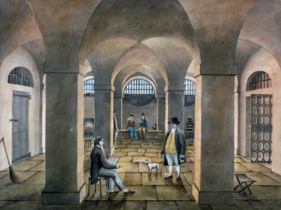 Vista interior en la prisión de Horsemonger Lane, Union Road, Southwark, Londres, c. 1826 de G Yates