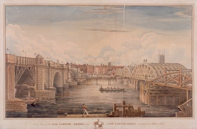 Puente de Londres viejo y nuevo, Londres, 1827 de G Yates