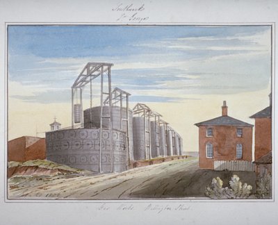 Vista de las fábricas de gas en Pocock Street, Southwark, Londres, 1826 de G Yates