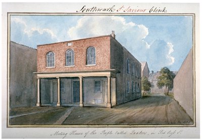 Vista de la Casa de Reuniones de los Cuáqueros en Redcross Street, Southwark, Londres, 1825 de G Yates