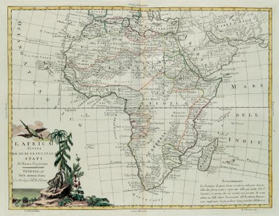 África dividida en sus principales estados, grabado por G. Zuliani tomado del Tomo I del Nuevo Atlas publicado en Venecia en 1776 por Antonio Zatta, Colección Privada de G. Zuliani