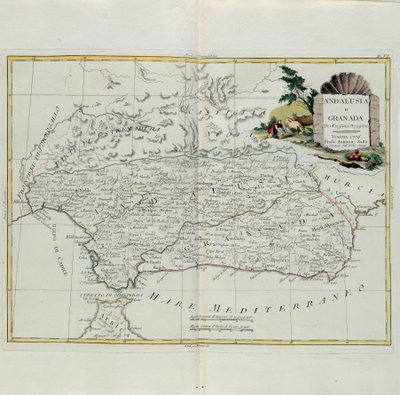 Andalucía y Granada, grabado por G. Zuliani tomado del Tomo I del Nuevo Atlas publicado en Venecia en 1776 por Antonio Zatta, Colección Privada de G. Zuliani