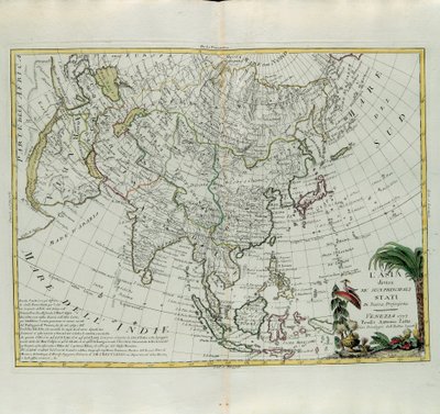 Asia dividida en sus principales estados, grabado por G. Zuliani tomado del Tomo I del Nuevo Atlas publicado en Venecia en 1777 por Antonio Zatta, Colección Privada de G. Zuliani
