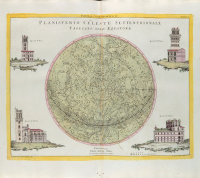 Tabla cosmográfica del planisferio celeste norte cortada en el ecuador, grabado por G. Zuliani tomado del Tomo I del Nuevo Atlas publicado en Venecia en 1777 por Antonio Zatta de G. Zuliani