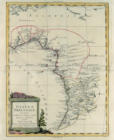 Guinea Oriental que contiene los Reinos de Loango, Congo, Angola y Benguela, grabado por G. Zuliani del "Atlas Más Nuevo" publicado en Venecia en 1784 por Antonio Zatta, Colección Privada de G. Zuliani