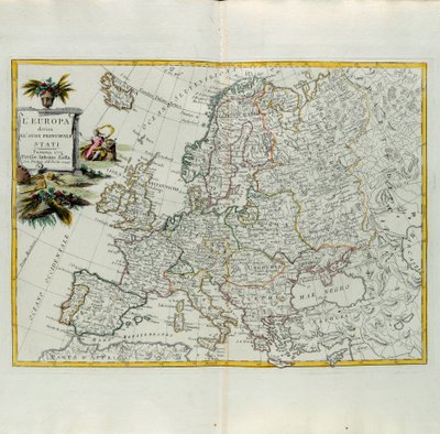 Europa dividida en sus principales estados, grabado por G. Zuliani tomado del Tomo I del Nuevo Atlas publicado en Venecia en 1776 por Antonio Zatta, Colección Privada de G. Zuliani