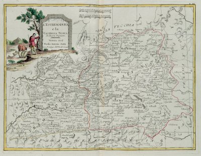 Extremadura y Castilla la Nueva, grabado por G. Zuliani tomado del Tomo I del Nuevo Atlas publicado en Venecia en 1776 por Antonio Zatta, Colección Privada de G. Zuliani