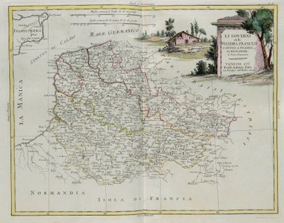 Gobernaciones de Flandes Francés, Artois, Picardía y Boulonnais, grabado por G. Zuliani tomado del Tomo I del Nuevo Atlas publicado en Venecia en 1776 por Antonio Zatta, Colección Privada de G. Zuliani