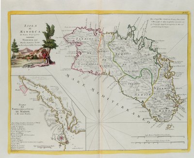 Isla de Menorca y el plano del puerto y la ciudad de Mahón y sus Fortalezas, grabado por G. Zuliani tomado del Tomo I del "Atlas Más Nuevo" publicado en Venecia en 1778 por Antonio Zatta, Colección Privada de G. Zuliani