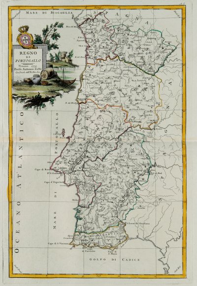 Reino de Portugal, grabado por G. Zuliani tomado del Tomo I del Nuevo Atlas publicado en Venecia en 1776 por Antonio Zatta, Colección Privada de G. Zuliani