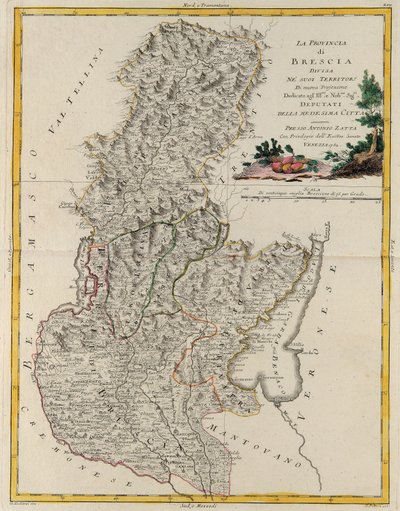 Área terrestre del Estado del Véneto: Brescia, grabado por G. Zuliani tomado del Tomo II del "Atlas Más Nuevo" publicado en Venecia en 1783 por Antonio Zatta, Colección Privada de G. Zuliani