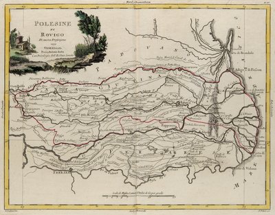 Área terrestre del Estado de Veneto: área de Rovigo, grabado por G. Zuliani tomado del Tomo II del "Atlas Más Nuevo" publicado en Venecia en 1782 por Antonio Zatta, Colección Privada de G. Zuliani