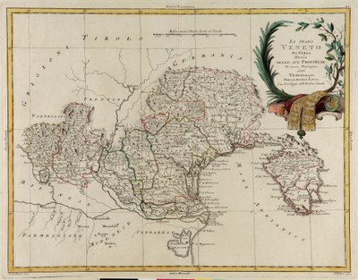Área terrestre del Estado del Véneto, dividida en sus Provincias, grabado por G. Zuliani tomado del Tomo II del "Atlas Más Nuevo" publicado en Venecia en 1782 por Antonio Zatta, Colección Privada de G. Zuliani