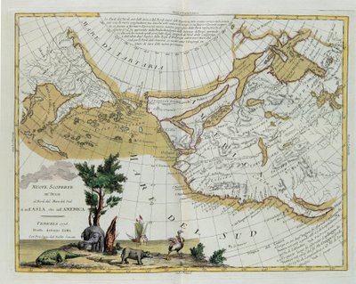 Nuevos descubrimientos por los rusos al norte de los Mares del Sur, tanto en Asia como en América, grabado por G. Zuliani tomado del Tomo I del Nuevo Atlas publicado en Venecia en 1776 por Antonio Zatta de G. Zuliani