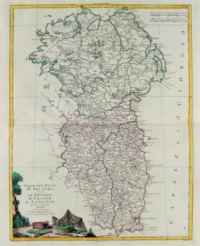 Parte del Reino de Irlanda, es decir, las provincias de Ulster y Leinster, grabado por G. Zuliani tomado del Tomo I del "Atlas Más Nuevo" publicado en Venecia en 1778 por Antonio Zatta, Colección Privada de G. Zuliani