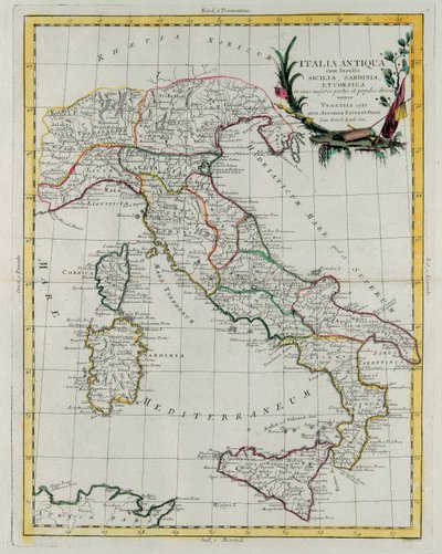 Mapa político de Italia, grabado por G. Zuliani del "Atlas Más Nuevo" publicado en Venecia en 1785 por Antonio Zatta, Colección Privada de G. Zuliani
