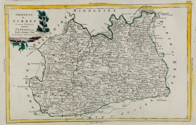 Provincia de Surrey, grabado por G. Zuliani tomado del Tomo I del "Atlas más nuevo" publicado en Venecia en 1779 por Antonio Zatta, Colección Privada de G. Zuliani