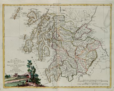 Sur de Escocia dividido en sus condados, grabado por G. Zuliani tomado del Tomo I del "Atlas Más Nuevo" publicado en Venecia en 1779 por Antonio Zatta, Colección Privada de G. Zuliani