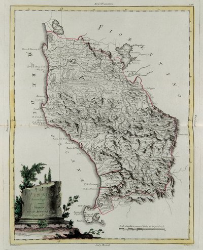 Territorio de Pisa, grabado por G. Zuliani tomado del Tomo II del "Atlas Más Nuevo" publicado en Venecia en 1783 por Antonio Zatta, Colección Privada de G. Zuliani