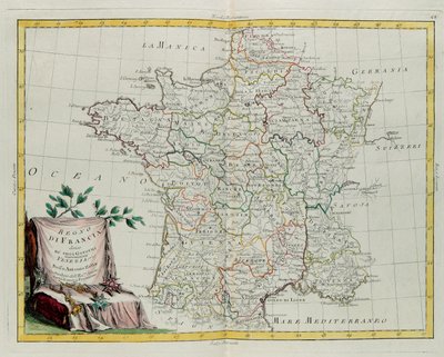 El Reino de Francia dividido en sus gobernaciones, grabado por G. Zuliani tomado del Tomo I del Nuevo Atlas publicado en Venecia en 1776 por Antonio Zatta, Colección Privada de G. Zuliani