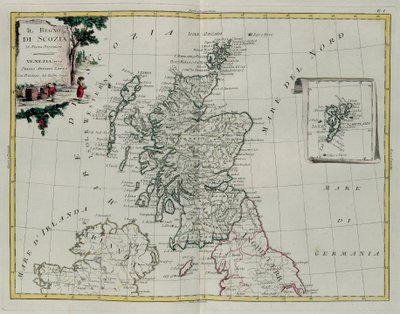 El Reino de Escocia, grabado por G. Zuliani tomado del Tomo I del Nuevo Atlas publicado en Venecia en 1776 por Antonio Zatta, Colección Privada de G. Zuliani