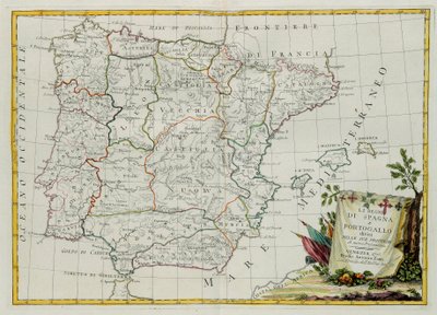 Los Reinos de España y Portugal divididos en sus provincias, grabado por G. Zuliani tomado del Tomo I del Nuevo Atlas publicado en Venecia en 1775 por Antonio Zatta, Colección Privada de G. Zuliani