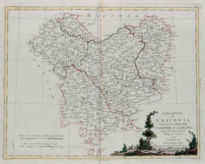 Los Palatinados de Krakov, Lekzyca, Sieradz, Sandomir y Lublin, grabado por G. Zuliani del "Atlas Más Nuevo" publicado en Venecia en 1781 por Antonio Zatta, Colección Privada de G. Zuliani