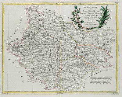 Los Palatinados de Posnania, Gniesno, Brzesc, Kalisz e Inovroclav, grabado por G. Zuliani del "Atlas Más Nuevo" publicado en Venecia en 1781 por Antonio Zatta, Colección Privada de G. Zuliani