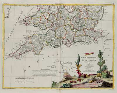 La parte sur de Inglaterra y del Principado de Gales, grabado por G. Zuliani tomado del Tomo I del Nuevo Atlas publicado en Venecia en 1778 por Antonio Zatta, Colección Privada de G. Zuliani