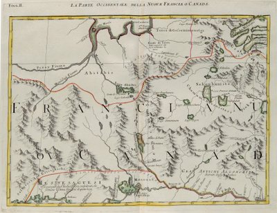 La parte occidental de Nueva Francia o Canadá, grabado por G. Zuliani tomado del Tomo I del "Atlas Más Nuevo" publicado en Venecia en 1778 por Antonio Zatta, Colección Privada de G. Zuliani