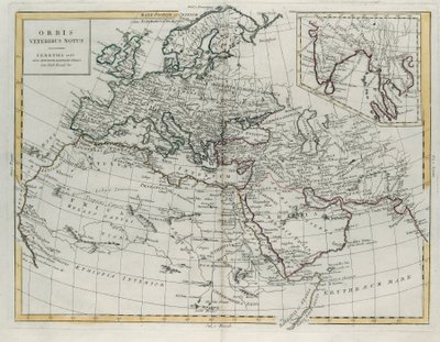 Mundo conocido por los antiguos, grabado por G. Zuliani tomado del Tomo IV del Nuevo Atlas publicado en Venecia en 1785 por Antonio Zatta, Colección Privada de G. Zuliani